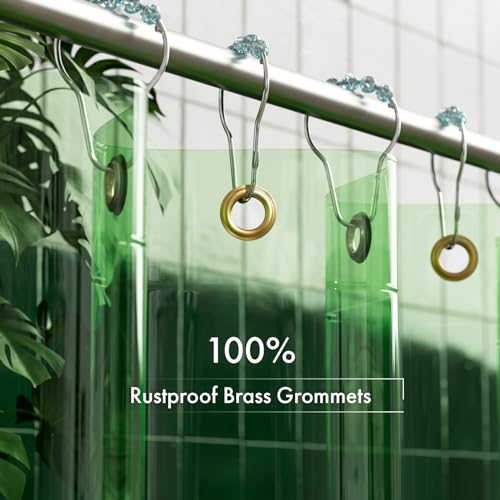 Image of AmazerBath 100% EVA Shower Curtain Liner, 72 x 72 Inches Heavy Duty Shower Curtain and Liner 2-in-1 with 3 Clear Stones and 12 Brass Grommets, Color Block Soft Shower Liner - Mint Green & Pine Green