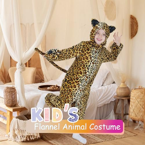 Wizland Kids Cheetah Onesie Costume,Boys and Girls Animal Outfits,One-Piece Hooded Flannel Leopard Fancy Dress 3-4 years - Image 2