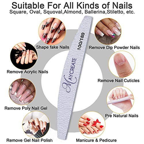 MAYCREATE® 10Pcs Nail Filer and Buffer Polish Pro Manicure Nail Art Tools Kit Professional Arch Shape Nail Filers Nail Shaper-Grey - Image 5