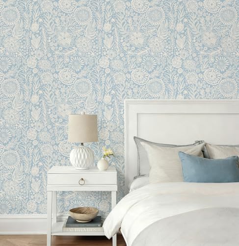 CiCiwind Selbstklebende Tapete Weiß Blau Blumen Tapeten 44cm×10m Wasserdicht Möbelfolie Selbstklebend Vinyl Klebefolie Verdicken… – Ansicht 2