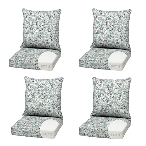 Image of Arden Outdoor Deep Seat Cushion Set, Foam, 22x24, Pistachio Botanical | 4-Pack, Sofa, Couch, Conversation Set, Premium High-Density Foam, Never Flattens, Mold and Mildew Resistant