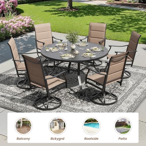 Image of Soohow Outdoor Dining Set for 6, 7-Piece Round Table Patio Dining Set, 6 x Swivel Patio Chairs and 1 x 47 Round Outdoor Dining Table, for Poolside, Backyard and Proch