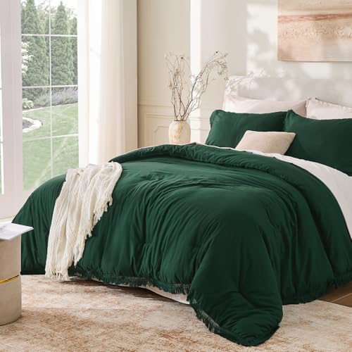 Image of Andency Comforter Set Oversized King Dark Green 120x120, 3 Pieces Boho Fall Tassel Lightweight Bedding Comforter Sets, All Season Soft Bed Set (1 Comforter & 2 Pillowcases)