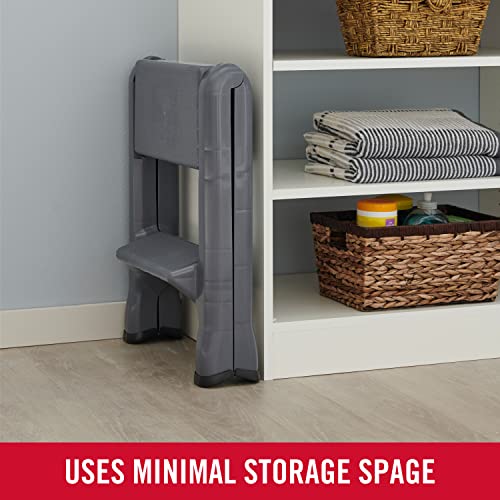 Image of Rubbermaid Two-Step Folding Foot Stool 14-Inch High Gray 300-Pound Capacity Small Step Stool for Adults /Kids for Use in Library /Kitchen /Bathroom /Garage /Closet