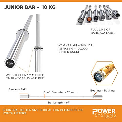 Power Systems Junior Training Bar - 10kg - 25mm - Black Zinc and Stainless Steel