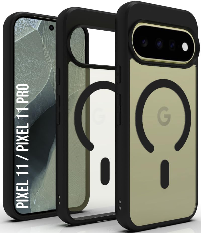 Image of RIGGEAR Shockproof Sleek Hybrid Armor Magnetic Back Cover Case Compatible with MagSafe Accessories for Google Pixel 11 / Pixel 11 Pro (Clear PC + Black TPU Bumper)