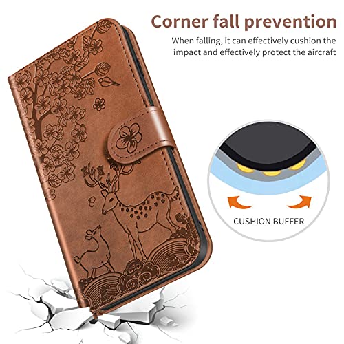XYX Capa carteira para iPhone Xs Max, capa de telefone em couro PU com estampa de flor e veado com c