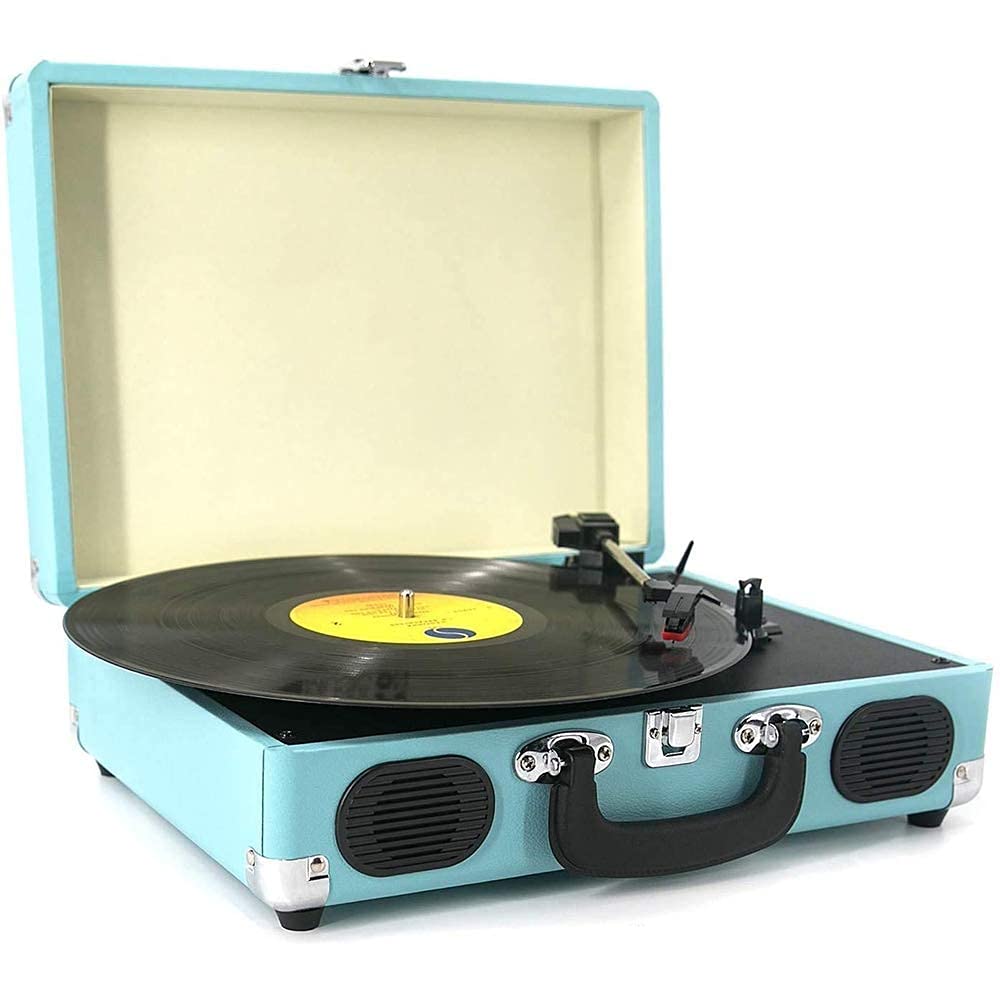 Giocatore discografico, Musica in Vinile su Giradischi in Vinile con 2 Altoparlanti integrati, Lettore LP in Vinile Portatile a 3 velocità, Output RCA, AUX in, Jack per Cuffie (Blu) kxtmm