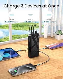 Power Bank 27,000mAh Fast Charging 22.5W, QC 4.0 USB C Input & Output PD 20W, Portable Charger Mobile Phone Battery Black Compatible for Smartphone, iPad and more