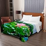 Odot 3D Seerose Druck Tagesdecke Steppdecke Bettüberwurf Bettdecke Stepp Decke Sofaüberwurf Gesteppt Waschbare Klimaanlage Wohndecke Doppelbett Reisedecke (130x150cm,Natur)