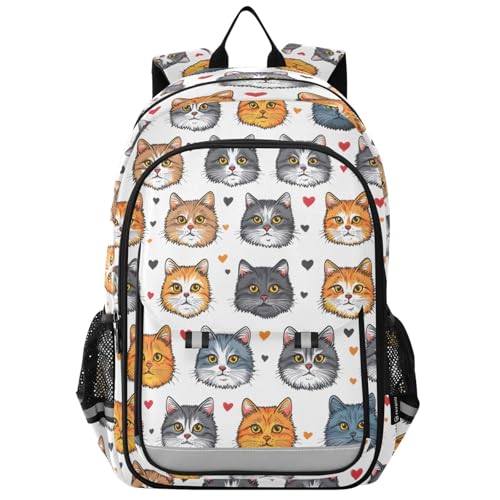 Sac à dos décontracté pour ordinateur portable au collège, look chat cœur pour les cours