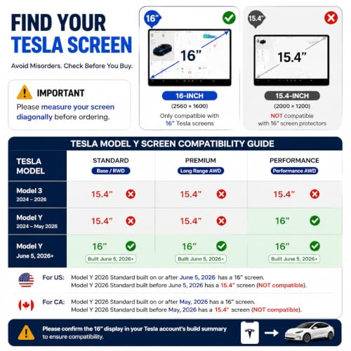 Image of 2026 Tesla Model Y Juniper & Model Y L Screen Protector 16 inch+8 inch -Refreshed Premium /Performance 16 Inch QHD Touchscreen- 2026 Tesla Y Juniper & 2026 2027 Tesla Y L Accessories[No More Glare&Fingerprint]