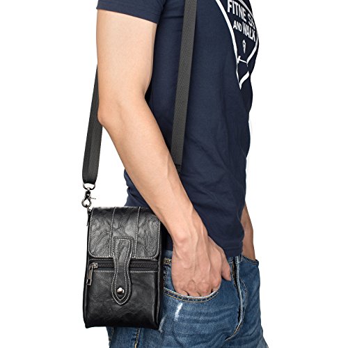 Image of Crossbody Cell Phone Bag Wallet, Leather Cell Phone Belt Clip Holder, Multifunction Messenger Holster Crossbody Purse with Shoulder Strap Waist Wallet Belt Clip Holder with Locking Carabiner Hook