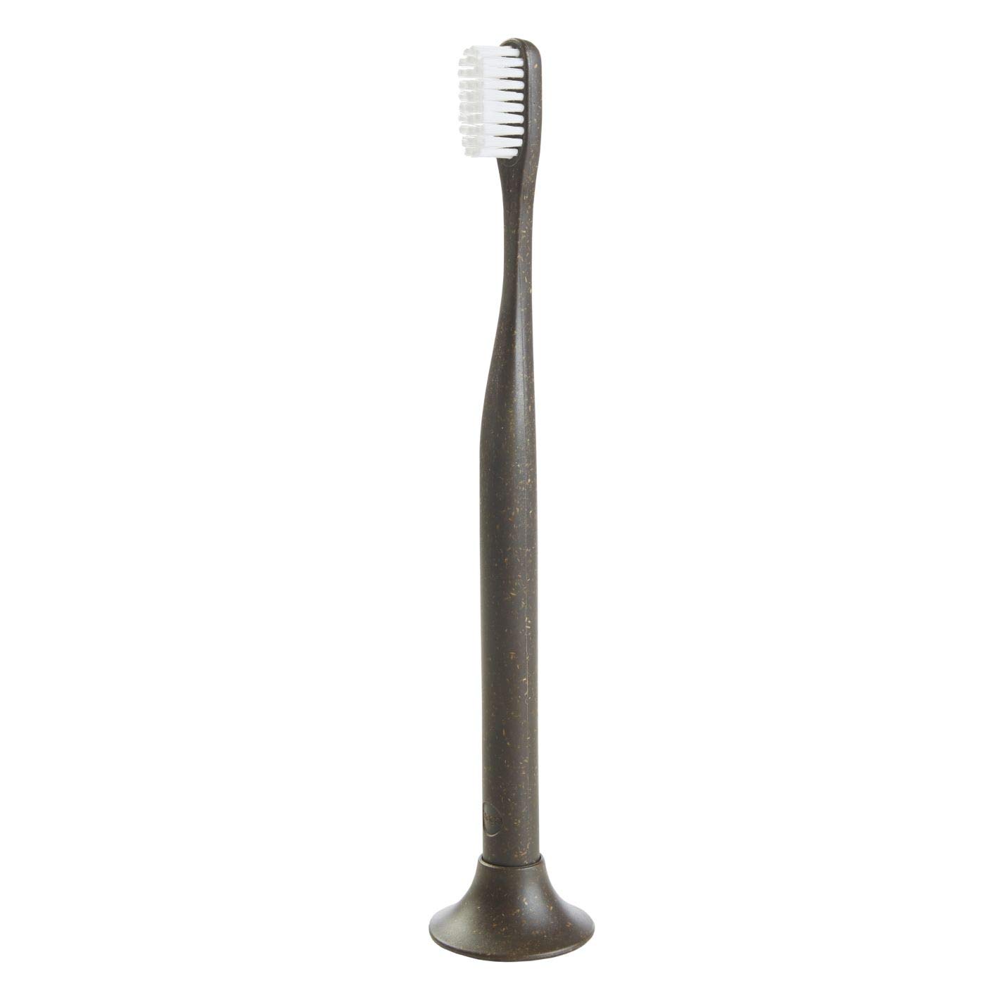 Bogobrush Compostable Toothbrush with Soft Nylon Bristles and Stand in Coffee Brown