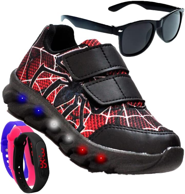 Tenis De Led Led Masculino Aranha Meninos Estilo Original + Brind...
