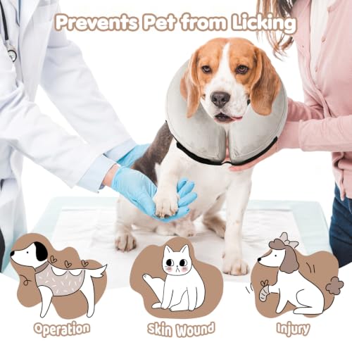 Image of Grand Line Inflatable Dog Cone Collar, Soft Pet Recovery After Surgery (M) | Does Not Block Vision | Protective Pet Neck Cone Alternative for Small, Medium, Large Dogs & Cats | Solid Gray