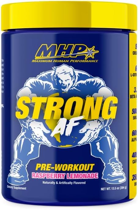 MHP Strong AF, προ-εξάσκηση, οικοδόμηση μυών, δύναμη, απόδοση, Creatine, Shilajit, Beta Alanine, Citrulline, Alpha-GPC, Raspberry Λεμονάδα, 40 εξυπηρετούν