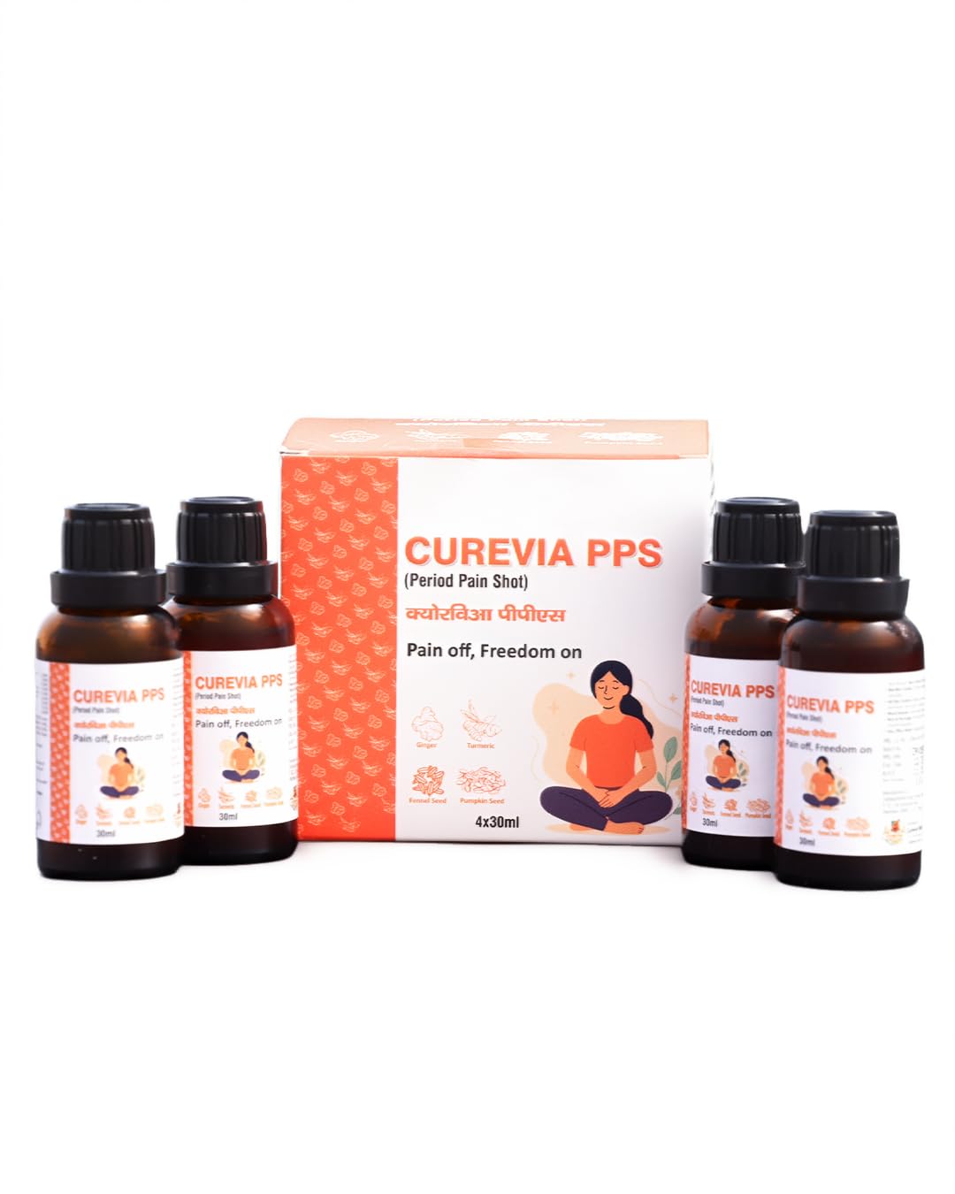 Period Pain Cramp Relief Shots 30ml Ginger Lemon Flavour | Fast & Effective | Promote Muscle Relaxation | Supports Restful Sleep | made by Pumpkin Seed, Turmeric & Chamomile | Pack of 4|-image-34