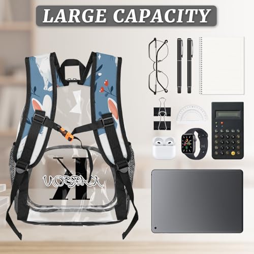Personalized Small Clear Backpack Stadium Approved Heavy Duty PVC Plastic Custom Cute Bunny Transparent Backpacks See Through Bag with Name, Rabbit3