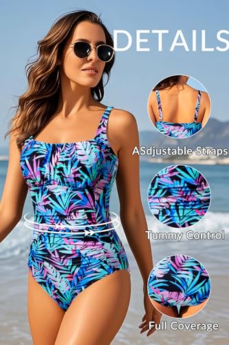 Image of Aqua Eve One Piece Bathing Suit for Women Tummy Control Swimsuit Slimming Vintage Swimwear