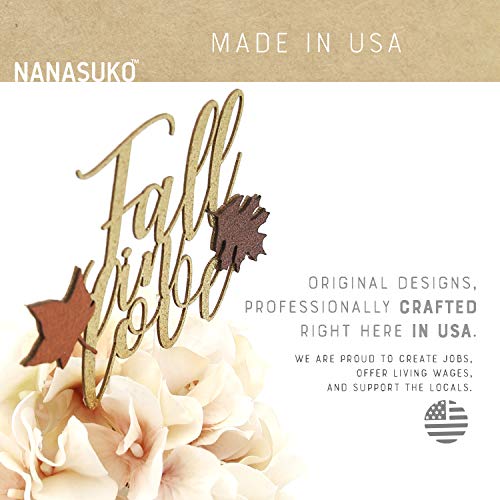 Nanasuko Cake Topper - Fall In Love - Double Sided Gold Glitter With Fall Colors Leaves - Premium Quality Made In Usa #TOP3