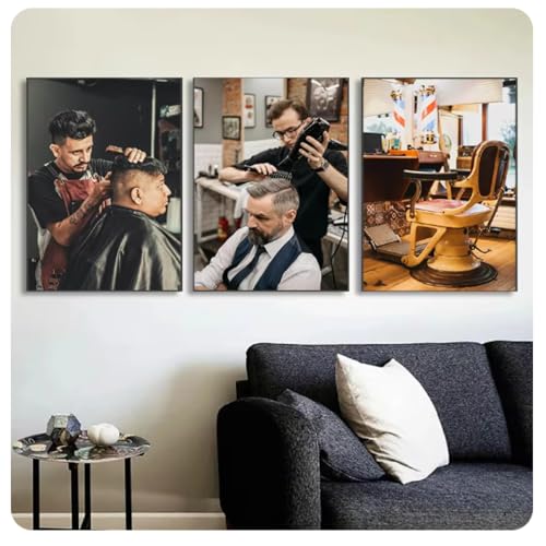 Salon de Coiffure Homme Déco Murale Toile Outils Coiffeur 40x60cm