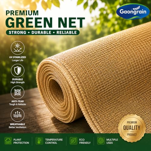 Image of Multipurpose Shade Net /Green Net - 90% Sunblock (10 ft x 6 ft) | UV Stabilized & Heavy Duty | Ideal for Terrace, Lawn, Balcony & Greenhouse - Beige Color (1, Beige, 10ft x 6ft)