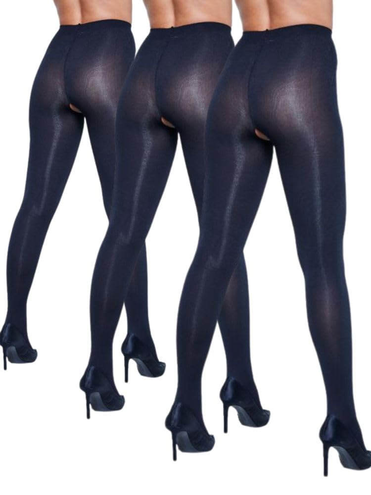 Miss Naughty 100 Denier Blackout Crotchless Tights 3 Pair Pack-XL
