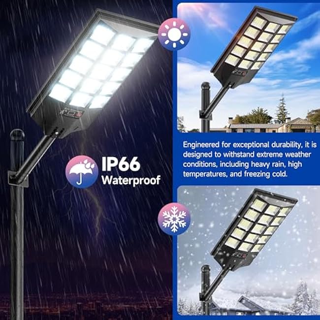 Solar Lights Outdoor for Outside, Waterproof Solar Street Lights Outdoor, 6500K Dusk to Dawn Security Flood Lights Motion Sensor with Remote Control for Yard, 4 Pack