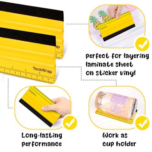 Image of TECKWRAP Felt Squeegee Scraper Tool for Vinyl, Yellow, 6 inchx2.9 inch | For Vinyl, Decals, Inkjet Sticker Paper, and Wallpaper, Scratch-Free Application