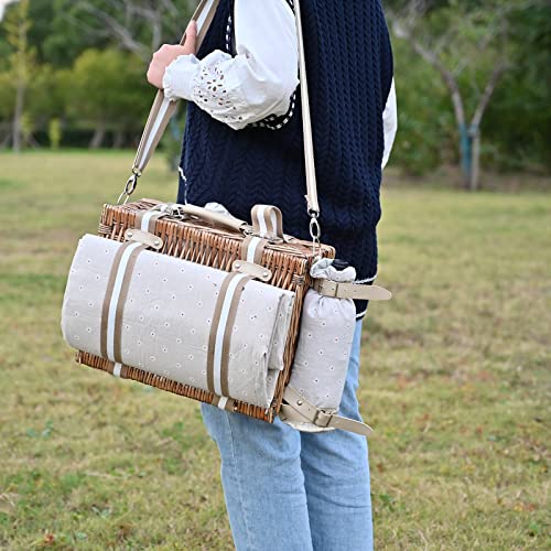 19Pcs Picnic Basket For 2 With Insulated Liner And Waterproof Picnic Blanket Wine Pouch, Large Wicker Picnic Hamper For Camping,Outdoor,Valentine Day,Thanks Giving,Birthday Christmas For Couples #TOP4