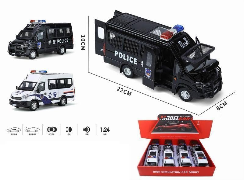 Image of Invite Enterprise 1:24 Scale Police Van Exclusive Alloy Metal Pull Back Die-Cast Car Model With Sound Light Mini Auto Toy For Kids Metal Model Toy Car With Sound And Light?Colors As Per Stock ?