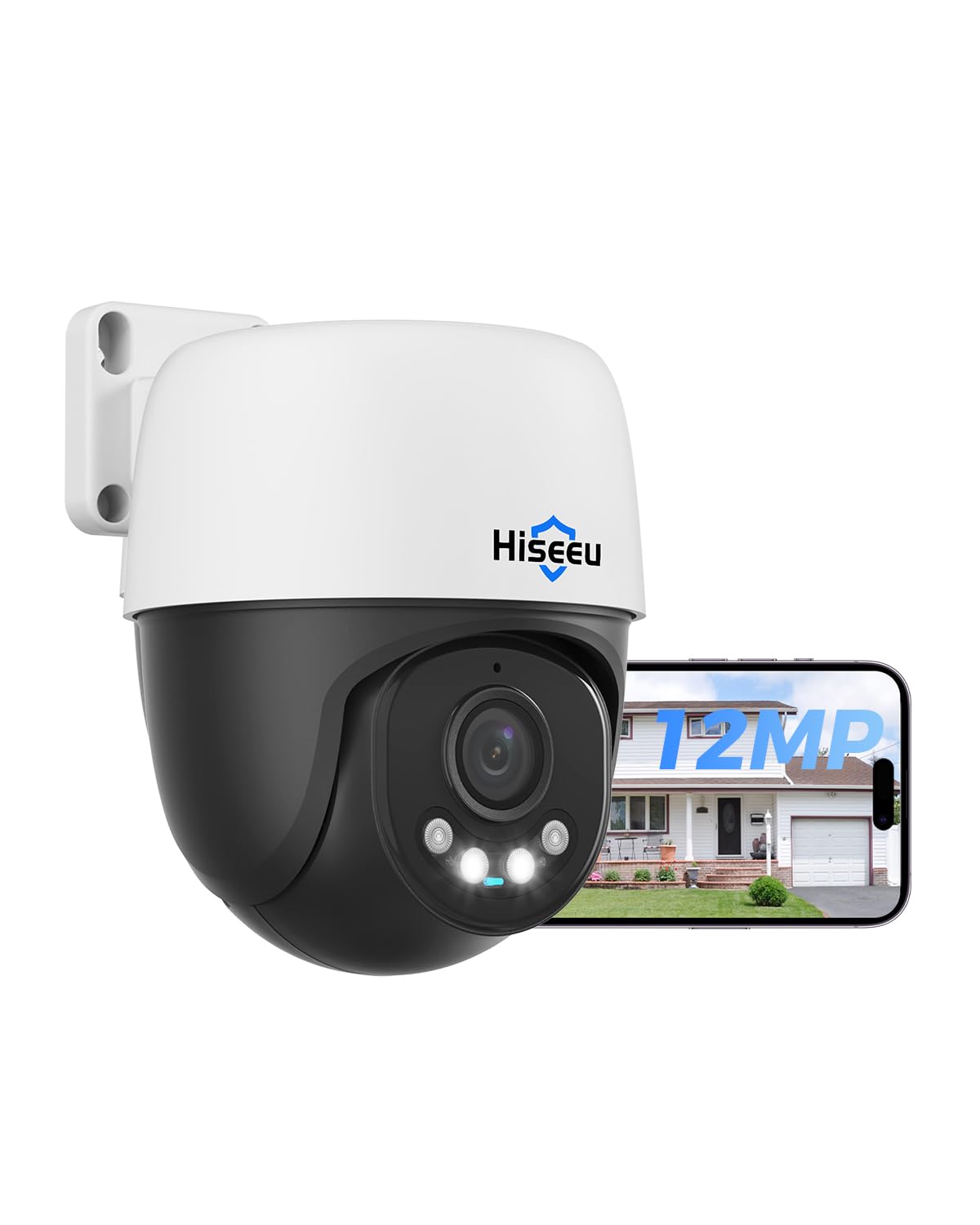 Hiseeu 【360° Panoramic】 12MP PoE Security Camera Outdoor, 355 Pan & 90 Tilt Cameras for Home Security, Human Auto Tracking, Color Night Vision, Human/