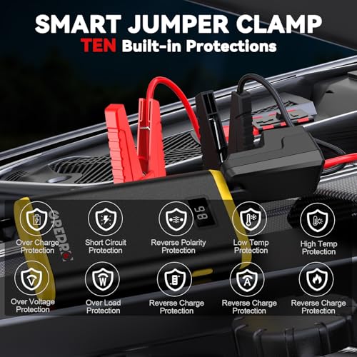 GREPRO Jump Starter Power Pack (up to 6.5L Gas, 4.0L Diesel), Car Battery Booster Jump Starter and Jump Pack for 12V Vehicles, Motorcycle, Battery Booster with LCD Screen and LED Flashlight - Image 4