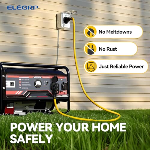 Image of ELEGRP 50 Amp Generator RV Extension Cord 15 FT, 4 Prong NEMA 14-50P to NEMA SS2-50R Twist Lock, Heavy Duty 6 /3+8 /1 Gauge STW Locking Power Cord for RV Camper /Generator /House, UL Standard Compliant