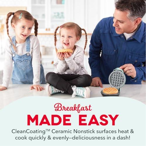 Image of Dash Mini Waffle Maker with Ceramic Nonstick Cooking Surface, 4 Inch Small Waffle Iron, Single Serve, Easy to Clean, Compact Breakfast Maker for Kids & Families - Aqua