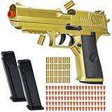 Automatic Shell Ejecting Toy Gun with 100 Soft Bullets,24 Shells,2 Magazines,Realistic Toy Gun Pistol,Christmas Birthday Gifts for Kids Adults Boys Age 8+(Gold)
