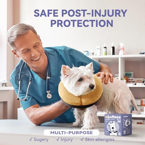 Image of Loflaze Inflatable Dog Cone Collar - Dog Neck Donut Cone Collar Alternative After Surgery - Soft Cone for Large Medium Small Dogs Cats - Alternative Recovery E Collar (Yello, M)