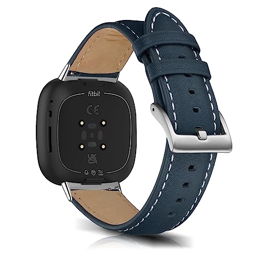 KoGiio Vintage Leather Strap for Fitbit Versa 4/Versa 3/Sense 2/Sense Men Women Replacement Soft Watch Straps, blue
