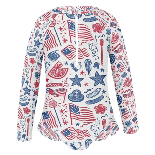 National Flag Girls Long Sleeve Swimsuits One Piece Zipper Bathing Suit UPF 50+ Rashguard Swimwear2