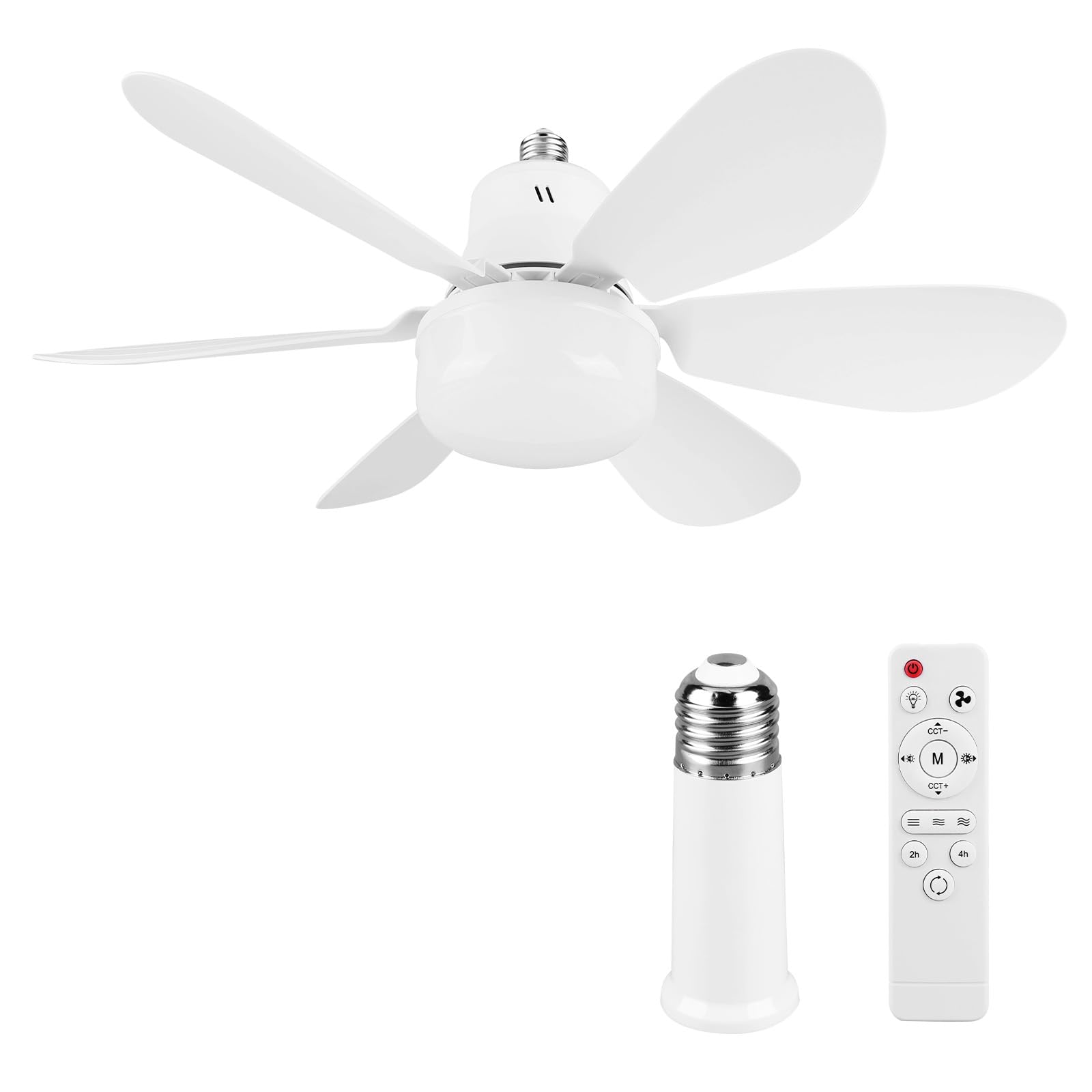 LED Ceiling Fan with Lights,Screw in Ceiling Fan in Light Socket with Remote Ceiling Fan with Light 3 Speeds Dimmable with Extender & 6 Blades for Bedroom Kitchen Living Room (40cm Runder 30w)