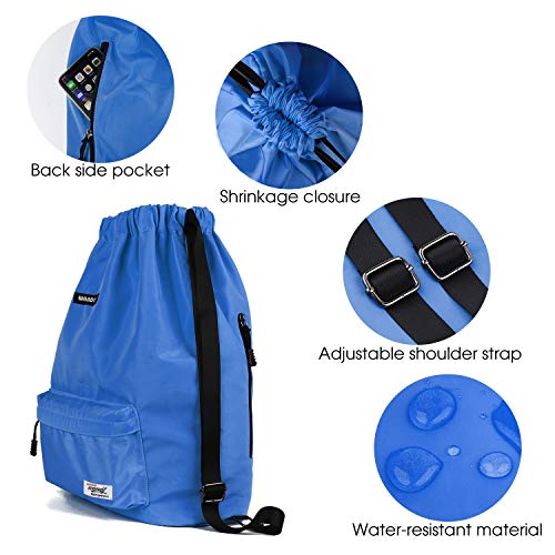 Drawstring Backpack String Bag Sackpack Cinch Water Resistant Nylon for Gym Shopping Sport Yoga by WANDF (Sky Blue 6032)