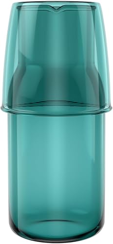 ABOOFAN Jarra de agua de noche con vaso de cristal para la noche, jarra, juego de jarras de vidrio, juego de noche de 18.6 fl oz para bebida de