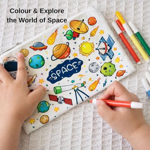 Image of Digitox DIY Space Painting Kit for Kids | Paint Your Own Zipper Pouch | Space Craft Kit with Astronaut, Rocket, Planet, Alien & Satellite Designs | Art & Craft Activity, Birthday Return Gift for Boys & Girls 3-7 Years