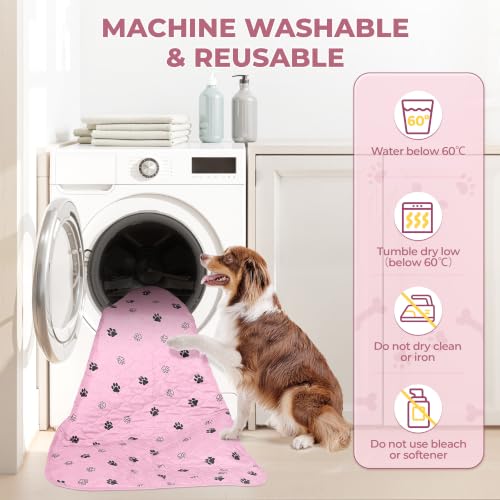 Image of Fostanfly Washable Pee Pads for Dogs, 2 Pack 63 inchx63 inch Training Pads, Pink | Machine Washable & Reusable pee pads, Strong Absorbency, Leak-Proof & Waterproof, Non-Slip, Playpen, Dog Whelping, Crate