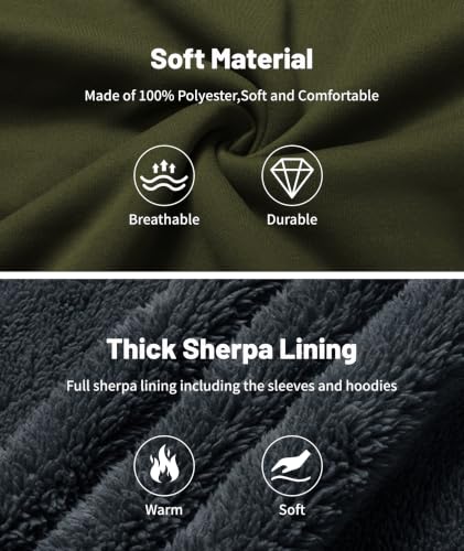 Image of Little Beauty Fleece Hoodies for Men Winter Thick Jackets Sherpa Lined Zip Up Sweatshirt With Kanga Pocket