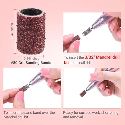 Image of MelodySusie 100 Pcs Nail Drill Bits Sanding Bands for Nail Drill 80 Coarse Grit Nail File Sanding Bands for Acrylic Nails Gel Manicures and Pedicure