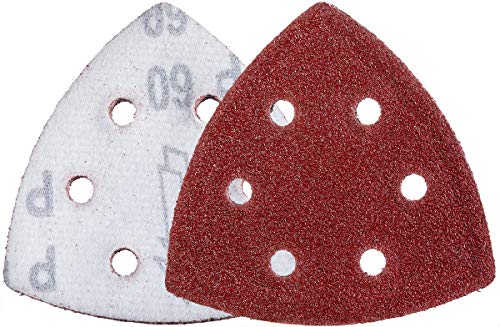 YoiYee 60 Grit Delta Sanding Sheet, Hook and Loop Triangle Sandpaper Pad, Sand Paper Disk, 6 Holes, 93 x 93 x 93mm, 20 Pack