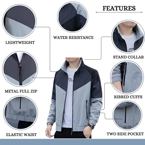 Image of MIA FASHION Mens Jackets for Summer, Lightweight Windcheater Jacket, Full Sleeves, Regular Fit, Stylish Stand Collar, Zipper Closure