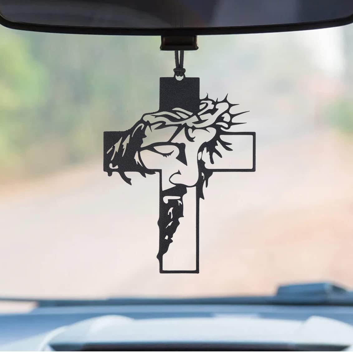 - Acrylic Rear View Self-Adhesive Mirror Accessories Car Pendant,Car Charms Ornament Swinging Ornaments Cars Accessory for Men and Women Hanger - Black(Jesus Christ Crucifix Cross)